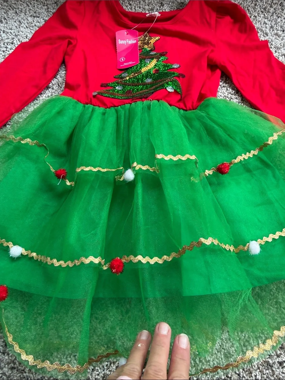 NWT Amazon Girls' Red & Green Christmas Tree Tutu Dress & Tree Headband size 6